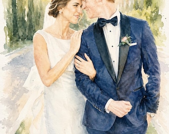 Custom Watercolor Portrait From Photo, Personalized Couple Portrait, Wedding Portrait, Anniversary Gift, Custom Couple Art, Wedding Gift