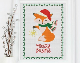 Christmas Fox Cross stitch pattern,animal cross stitch, winter fox cross stitch pattern Chart ,Needlecraft Needlework PDF Instant Download