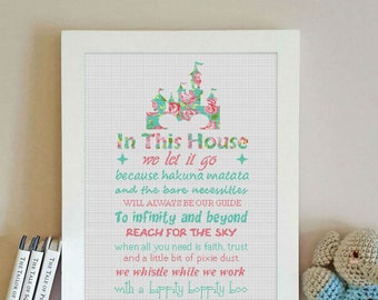 Schema punto croce, Punto croce floreale, In questa casa, Facciamo Cartoon Quote xStitch, Download immediato PDF