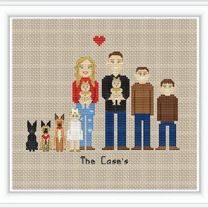 Custom Family Portrait - Personalized Portrait - Cross Stitch - Family Valentines Day Gift - Anniversary - Gift for Her - Him - Gift Idea