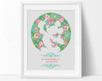 Cross Stitch Pattern, Floral Silhouette cross stitch pattern Chart, Needlecraft Needlework PDF Instant Download