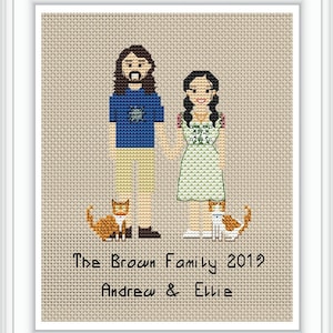 Custom Family Portrait - Personalized Portrait - Cross Stitch - Family Valentines Day Gift - Anniversary - Gift for Her - Him - Gift Idea