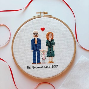 Baumwoll-Geburtstagsgeschenk Familienportrait vom Foto Kreuzstich Personalisierte Geschenke Bürodeko für Männer, Frauen