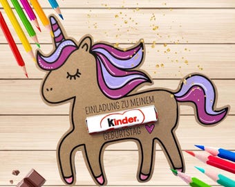 Invitación de cumpleaños de unicornio para imprimir | Plantilla imprimible en PDF | Plantilla de manualidades para cumpleaños de niña | Tarjeta de invitación DIY
