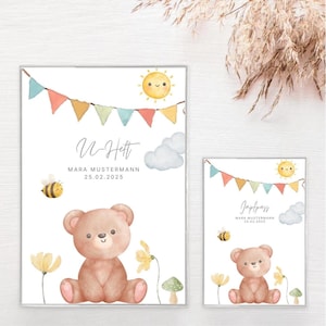 Set U-Heft und Impfpass personalisiert BÄR, Geschenk zur Geburt, Schutzhülle mit Namen, Geschenkidee für Babys, Vorsorgeheft Hülle