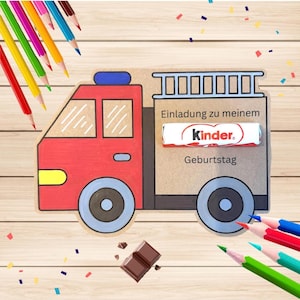 DIY fire engine birthday invitation card | Printable PDF for DIY | Fire engine party boy&#39;s birthday invitation