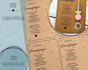 Plantilla PDF imprimible de atrapasol | Descargar e imprimir | Imprímela tú mismo | Tarjeta de regalo | Idea de regalo | Pequeño obsequio | Recuerdo