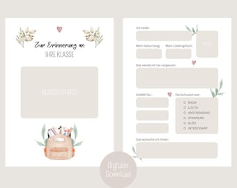 Afscheidscadeau voor de klassenleraar | Afscheidsboek basisschool | Leraar | DIGITALE DOWNLOAD