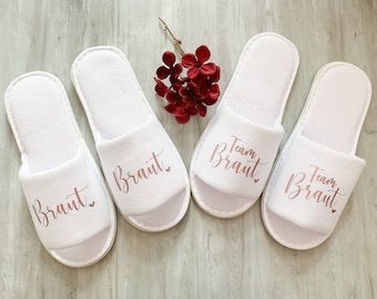 Personalisierte Slipper für JGA oder Getting Ready, Hochzeit Schuhe, Team Braut, Wellness Therme, Hotelschlappen, Junggesellenabschied