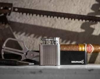 Cigar Accessory Bundle - Torch Lighter with Cigar Punch, Stainless Steel Cigar Cutter & Aluminum Ashtray