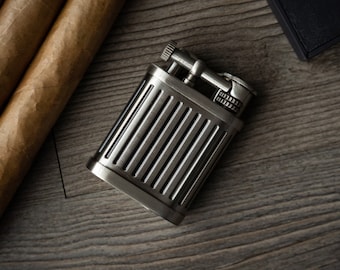 Personalized Metal Lighter for Him Refillable Vintage Cigar Lighter Custom Butane Lighter Soft Flame Pipe Lighter Engraved Cigar Accessory