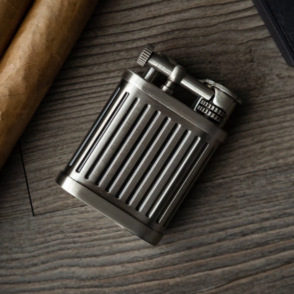 Personalized Metal Lighter for Him Refillable Vintage Cigar Lighter Custom Butane Lighter Soft Flame Pipe Lighter Engraved Cigar Accessory