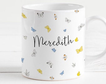 Personalised Butterfly Mug, Custom Name Butterflies Mug, Butterfly Decor