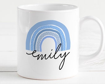 Personalised Rainbow Mug, Sky Blue Rainbow Coffee Mug, Rainbow Gift Mug, Personalised Name Mug