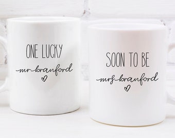 Gifts For Couple Mugs, Soon to Be Mrs, One Lucky Mr, Personalised Couple Coffee Mugs