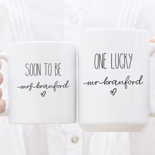 Personalised Engagement Gifts For Couple Mugs, Soon to Be Mrs, One Lucky Mr, Christmas Gift