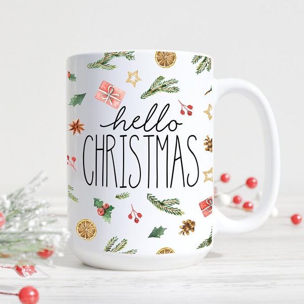 Hello Christmas Mug, Christmas Decoration Mug