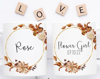 Personalised Rustic Flower Girl Gift, Terracotta Boho Custom Mug, Flower Girl Cup Wedding Favour