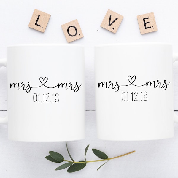 Personalised Mrs and Mrs Mug, Lesbian Wedding Gift, Same Sex Marriage Gift, Custom Anniversary Gift