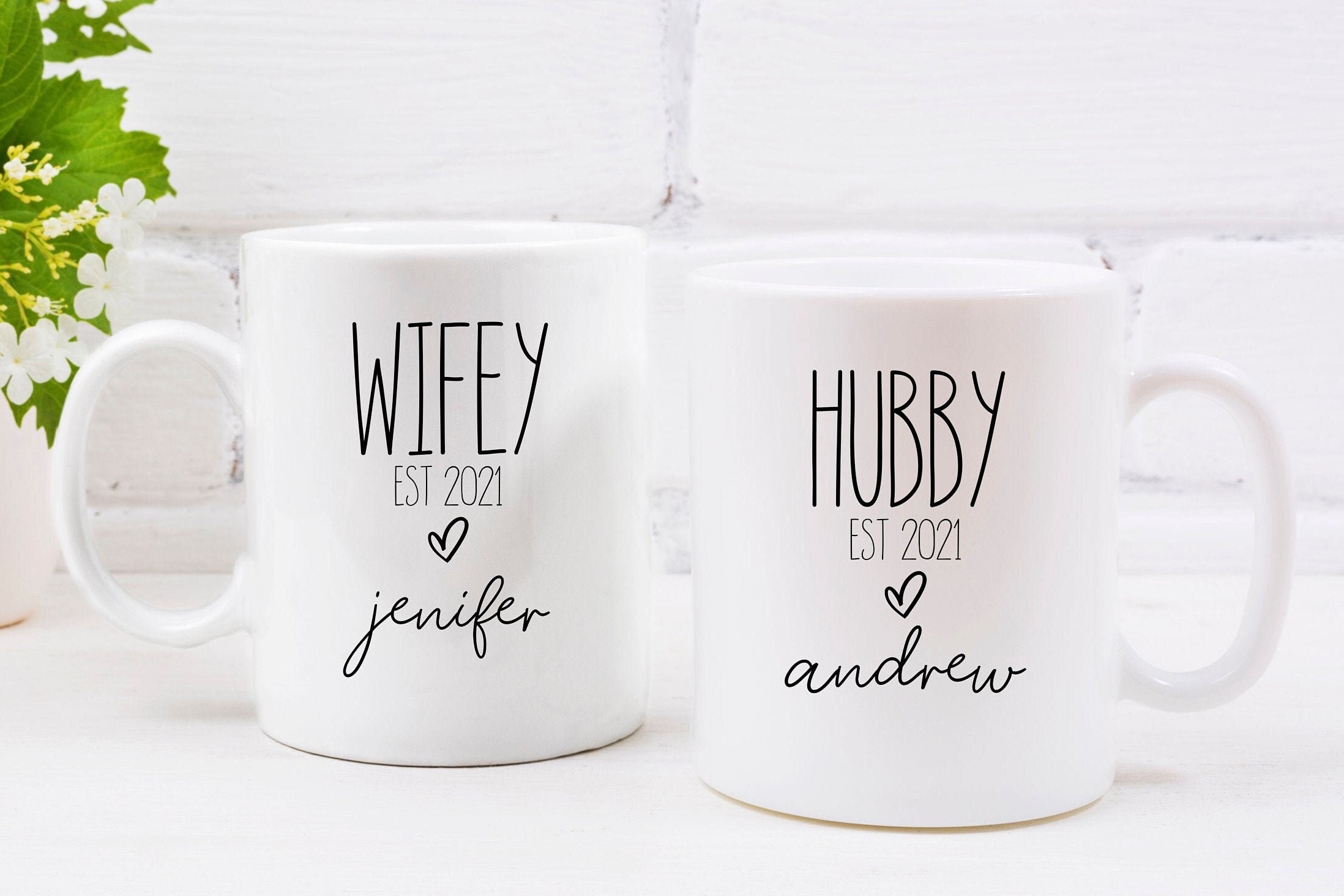 Wifey And Hubby - 11oz Ceramic Coffee Mug Couples Sets - Funny Couple Gifts  For Him And Her - Mr & Mrs Gift set - Husband And Wife Engagement Present
