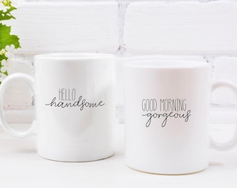 Paar Tassen-Set, Hallo hübsche Tasse, Guten Morgen Wunderschöne Tasse, Paare Geschenke