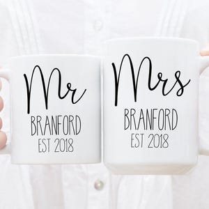 Personalised Mr and Mrs Mugs, His and Hers Mugs, Wedding Gift, Engagement Gift, Couples Mug Set