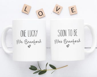 Newly Engaged Couple Gift, One Lucky and Soon To Be Mugs, Personalised Engagement Gift