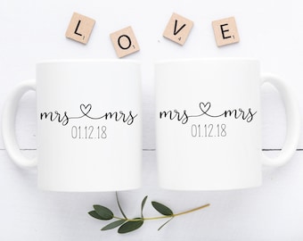 Personalisierte Mrs Mrs Tasse, lesbische Hochzeitsgeschenk, gleichgeschlechtliche Ehe Geschenk, kundenspezifisches Jahrestagsgeschenk