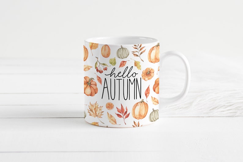 Hello Autumn Mug, Autumn Decor, Fall Decor, Fall Mug, Autumn Leaves, Pumpkin image 4