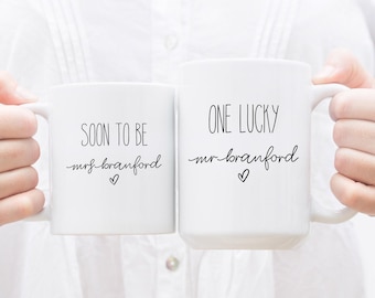 Personalised Engagement Gifts For Couple Mugs, Soon to Be Mrs, One Lucky Mr, Christmas Gift