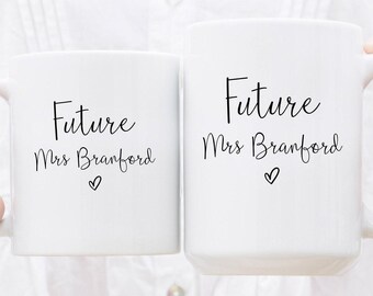 Personalisierte Zukunft Frau Geschenk, Verlobung vorhanden, Brautdusche Becher, neu verlobt
