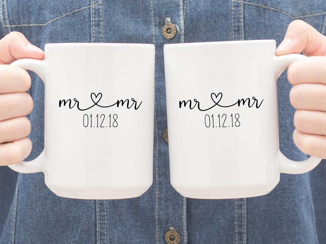 Personalised Mr and Mr Mug, Gay Wedding Gift, Same Sex Marriage Gift