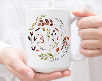 Hello Autumn Leaves Mug, Fall Leaves Mug, Autumn Colors Decor, Fall Coffee Mug