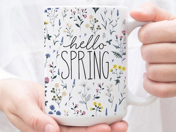 Hello Spring Mug, Spring Decor, Flower Decor, Spring Mug, Spring Flowers, Floral Coaster