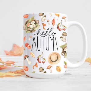 Hello Autumn Mug, Mushroom Cottagecore Mug, Fall Decor, Fall Coffee Mug, Autumn Decor image 1