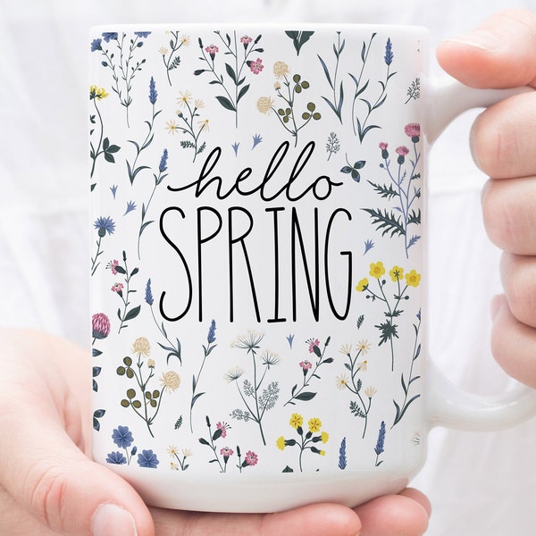 Hello Spring Mug, Spring Decor, Flower Decor, Spring Mug, Spring Flowers, Floral Coaster