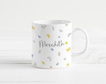 Taza personalizada con mariposas, Taza con nombre personalizado y mariposas, Decoración de mariposas