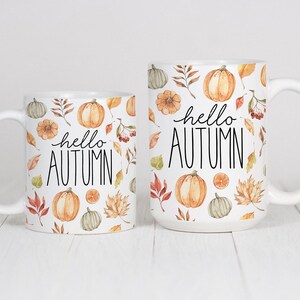 Hello Autumn Mug, Autumn Decor, Fall Decor, Fall Mug, Autumn Leaves, Pumpkin image 3