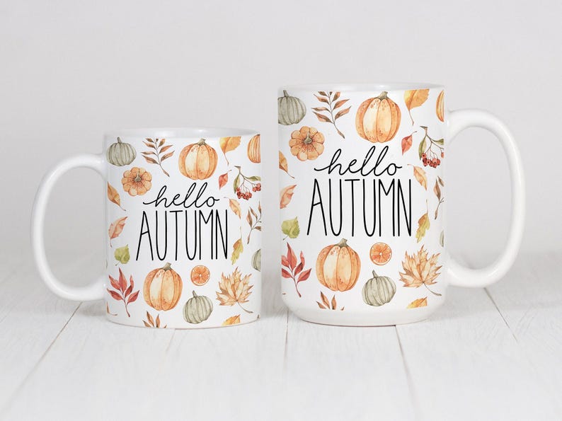 Hello Autumn Mug, Autumn Decor, Fall Decor, Fall Mug, Autumn Leaves, Pumpkin image 3