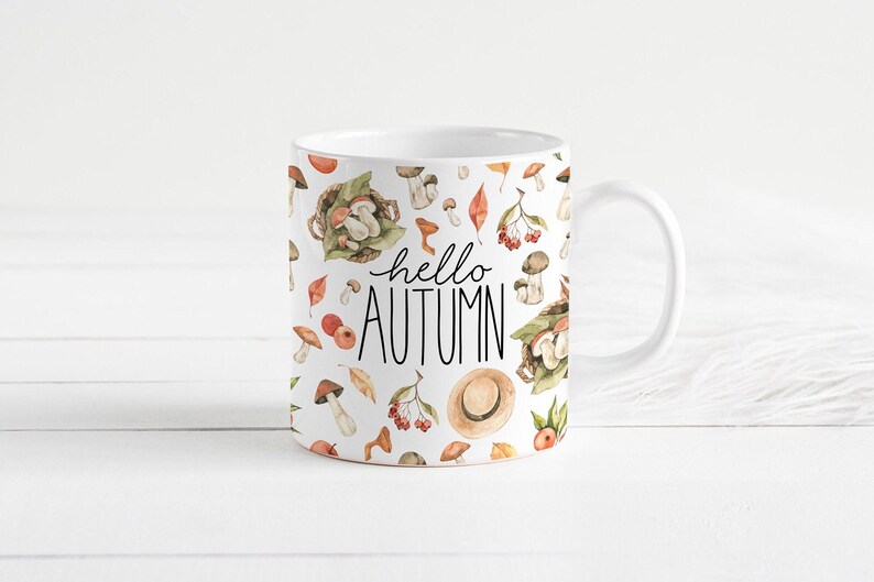 Hello Autumn Mug, Mushroom Cottagecore Mug, Fall Decor, Fall Coffee Mug, Autumn Decor image 2