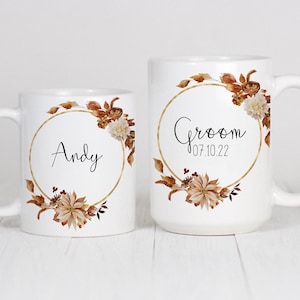 Personalised Rustic Groom Mug, Gift for Groom, Boho Terracotta Burnt Orange Wedding Favour