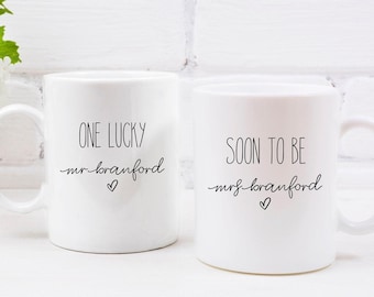 Gifts For Couple Mugs, Soon to Be Mrs, One Lucky Mr, Personalised Couple Coffee Mugs