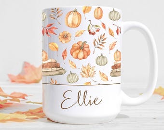 Personalizowany jesienny kubek, jesienne dynie, jesienna dekoracja, jesienny kubek, jesienne liście