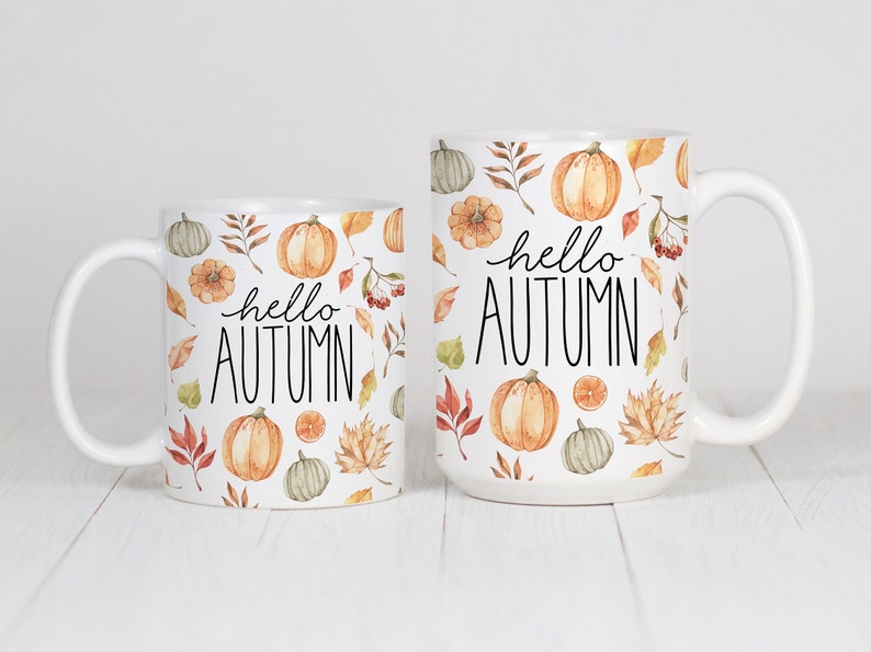 Hello Autumn Mug, Autumn Decor, Fall Decor, Fall Mug, Autumn Leaves, Pumpkin image 3