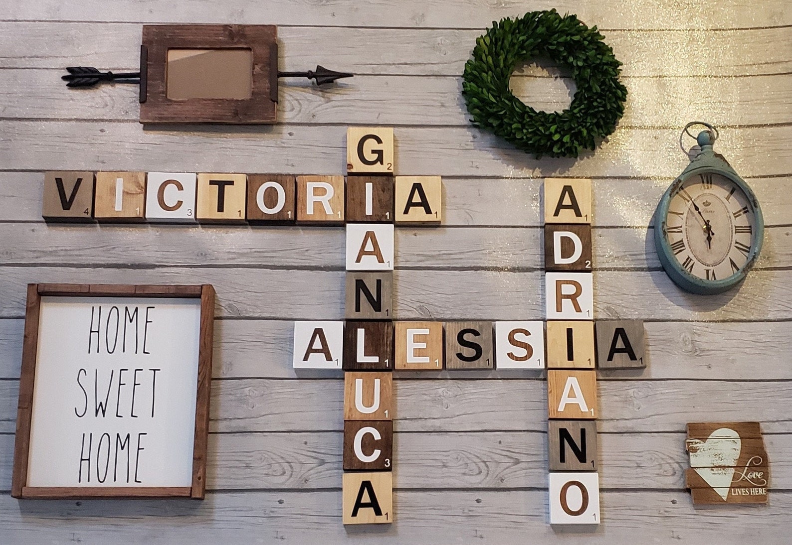 Jumbo Scrabble tiles names gallery wall home decor Etsy