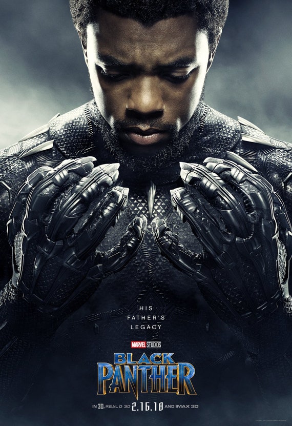 Black Panther Chadwick Boseman Tchalla Character Poster Marvel Etsy