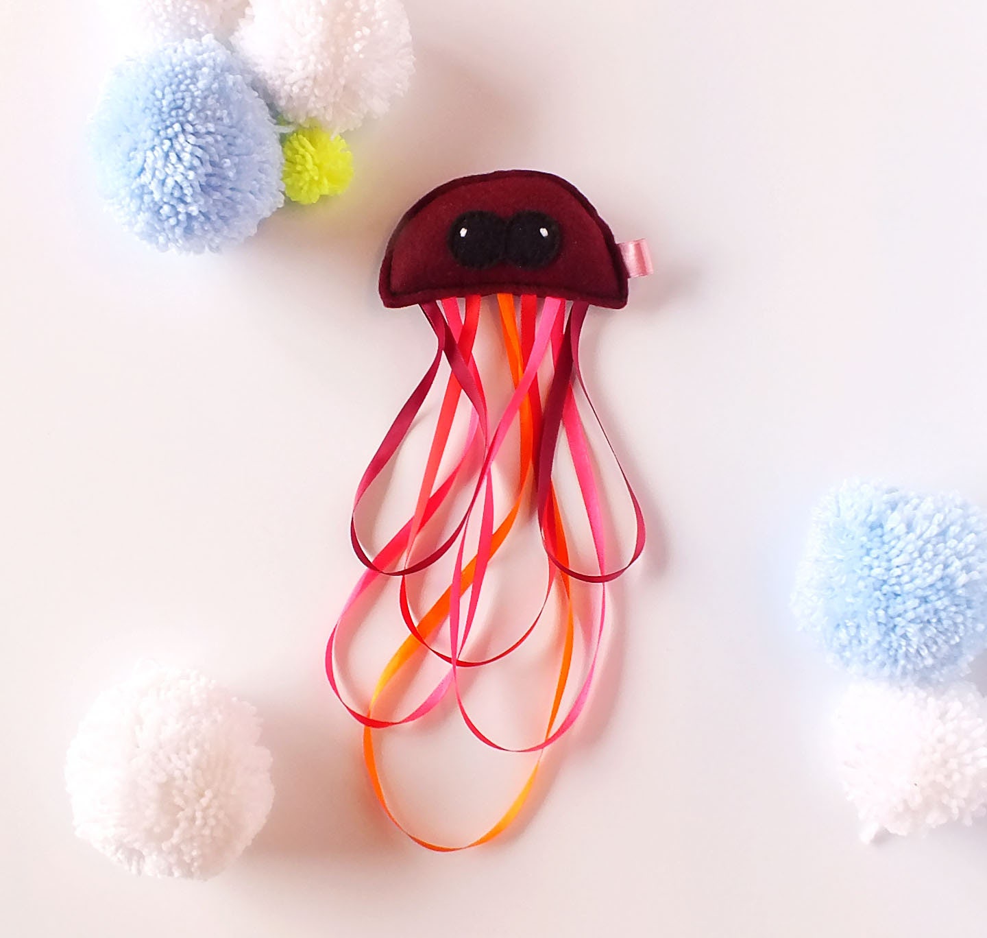 Plush Jellyfish medium size bordeaux felt and satin ribbon. | Etsy