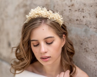 Wedding Hair Piece, Real Dry Preserved Flowers, Broom Bloom Flower Headpiece, Floral Bridal Crown, Rustic Wedding Headpiece