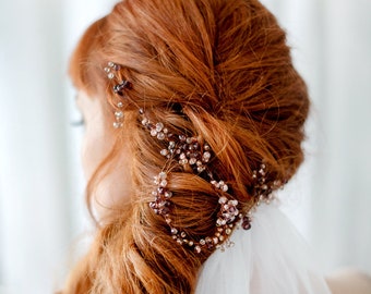 Unique dark purple and copper bridal hair accessory, wedding hairpiece