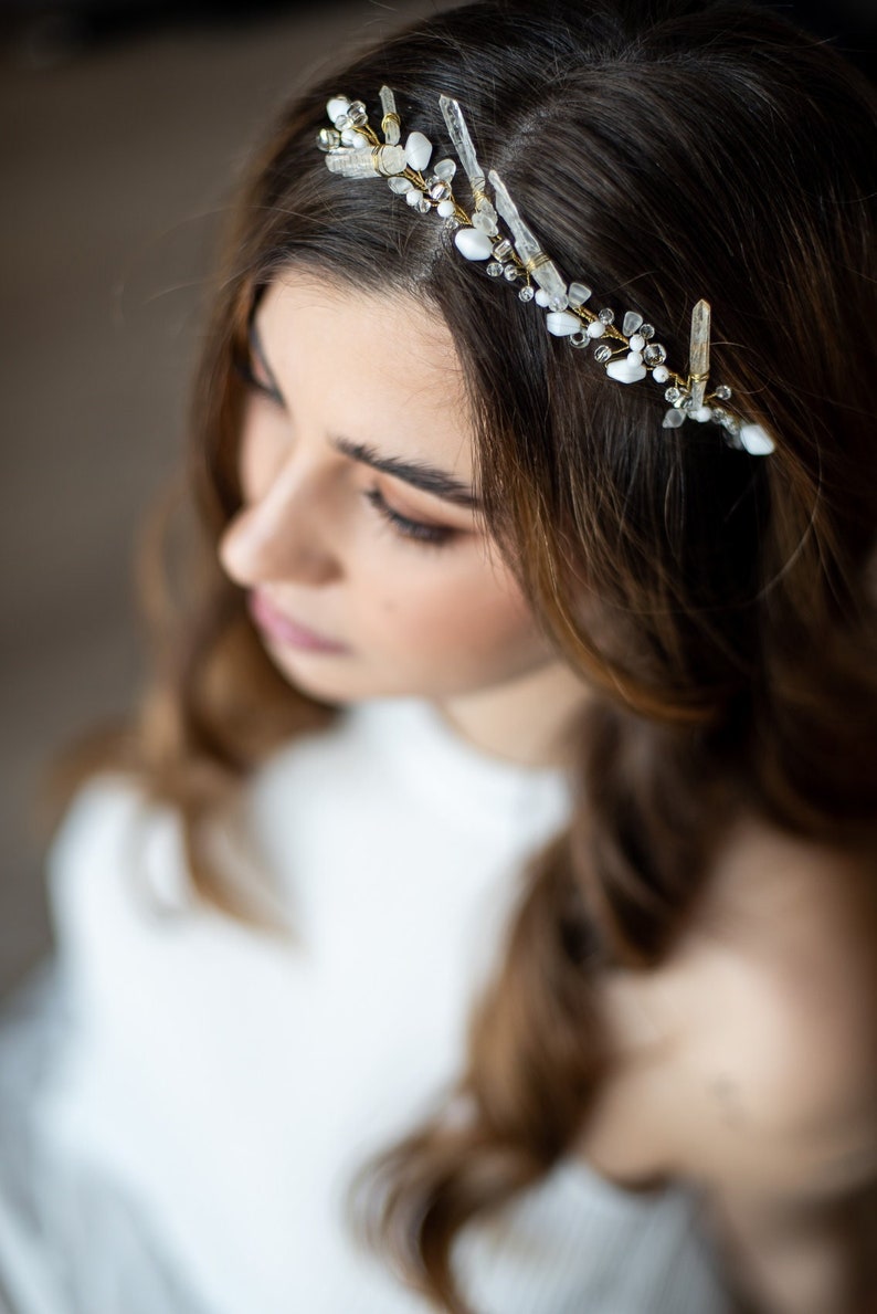 Bandeau de mariée avec quartz cristal, bandeau de mariage, accessoire de cheveux de mariée, bandeau de mariage, bijoux de cheveux de mariée image 1